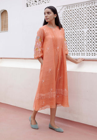 Tangerine Embroidered Dress by Vaayu, available on Indiaspopup.com