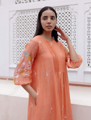 Tangerine Embroidered Dress by Vaayu, available on Indiaspopup.com