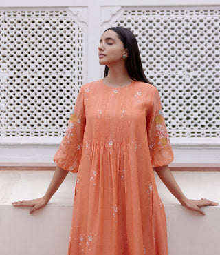 Tangerine Embroidered Dress by Vaayu, available on Indiaspopup.com