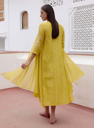 Citrine Yellow Applique Jacket Dress by Vaayu, available on Indiaspopup.com