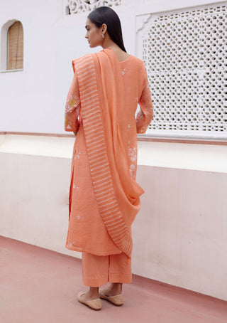 Tangerine Floral Cotton Kurta Set by Vaayu, available on Indiaspopup.com