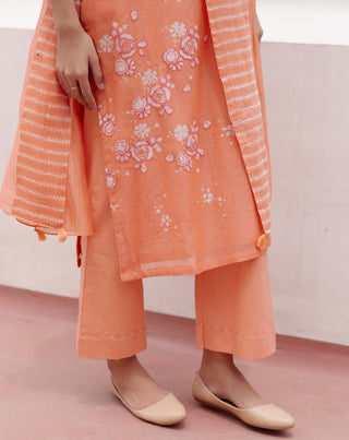 Tangerine Floral Cotton Kurta Set by Vaayu, available on Indiaspopup.com