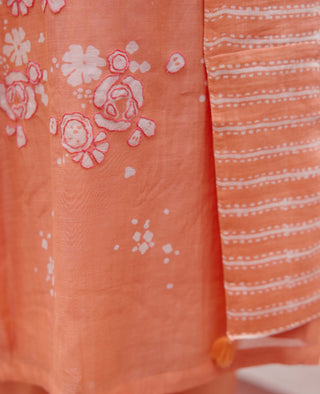 Tangerine Floral Cotton Kurta Set by Vaayu, available on Indiaspopup.com