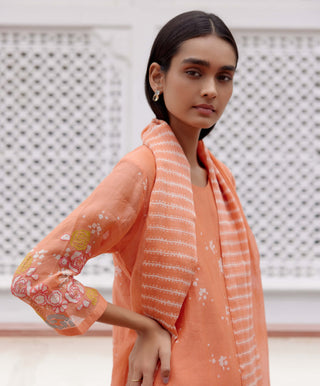 Tangerine Floral Cotton Kurta Set by Vaayu, available on Indiaspopup.com