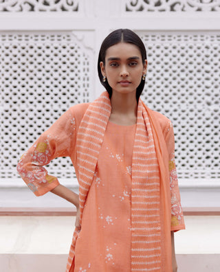 Tangerine Floral Cotton Kurta Set by Vaayu, available on Indiaspopup.com