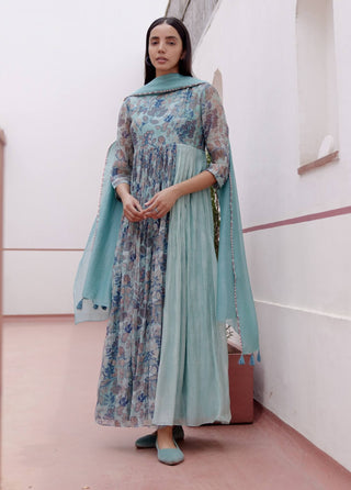 Sage printed anarkali and dupatta