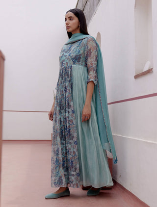 Sage printed anarkali and dupatta