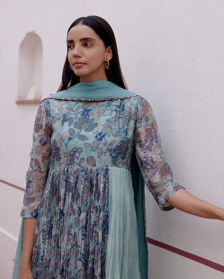 Sage Printed Anarkali And Dupatta by Vaayu available on Indiaspopup