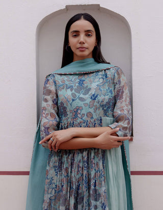 Sage Printed Anarkali And Dupatta by Vaayu available on Indiaspopup