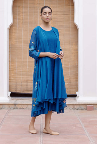 Sapphire Applique Jacket Dress by Vaayu, available on Indiaspopup.com