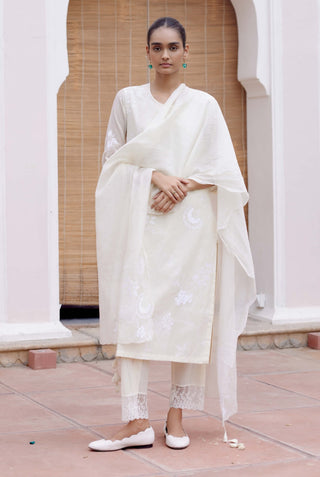 Swan Floral Embroidered Kurta Set by Vaayu, available on Indiaspopup.com