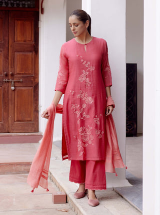 Rosewood Applique Kurta Set by Vaayu, available on Indiaspopup.com