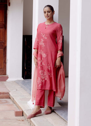 Rosewood Applique Kurta Set by Vaayu, available on Indiaspopup.com