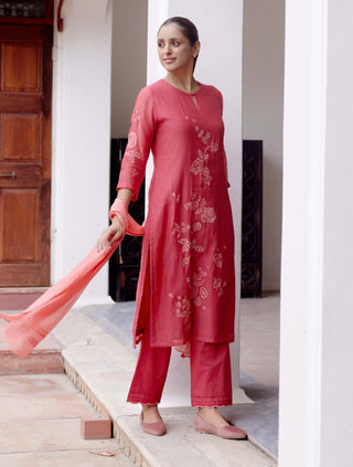 Rosewood Applique Kurta Set by Vaayu, available on Indiaspopup.com