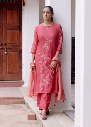 Rosewood Applique Kurta Set by Vaayu, available on Indiaspopup.com