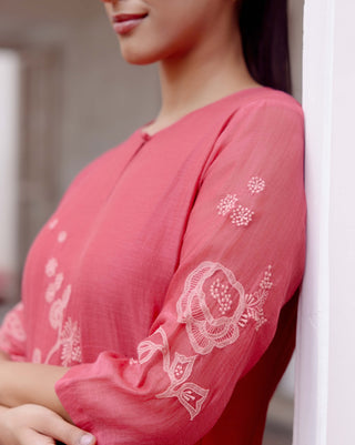 Rosewood Applique Kurta Set by Vaayu, available on Indiaspopup.com