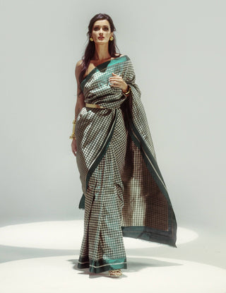 Emerald City Sari With Unstitched Blouse Piece by Ekaya available on Indiaspopup.com