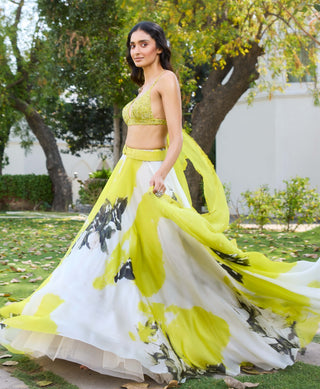 Elke Yellow Organza Lehenga Set by Dolly J, available on Indiaspopup.com