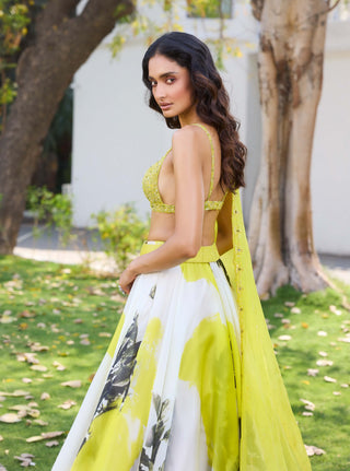 Elke Yellow Organza Lehenga Set by Dolly J, available on Indiaspopup.com