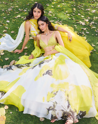 Elke Yellow Organza Lehenga Set by Dolly J, available on Indiaspopup.com