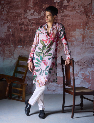 Shaurya Blush Pink Printed Kurta And Pant by Mahima Mahajan Men, available on Indiaspopup.com