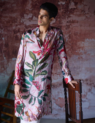 Shaurya Blush Pink Printed Kurta And Pant by Mahima Mahajan Men, available on Indiaspopup.com