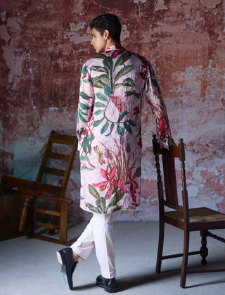 Shaurya Blush Pink Printed Kurta And Pant by Mahima Mahajan Men, available on Indiaspopup.com