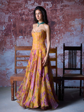 Disha Mustard Corset Gown by Mahima Mahajan, available on Indiaspopup.com