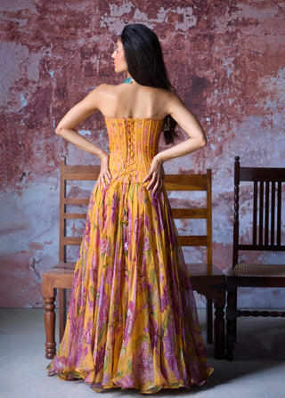 Disha Mustard Corset Gown by Mahima Mahajan, available on Indiaspopup.com