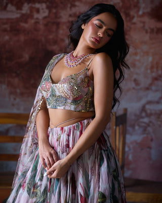 Myra Soft Pink Printed Skirt Set by Mahima Mahajan, available on Indiaspopup.com