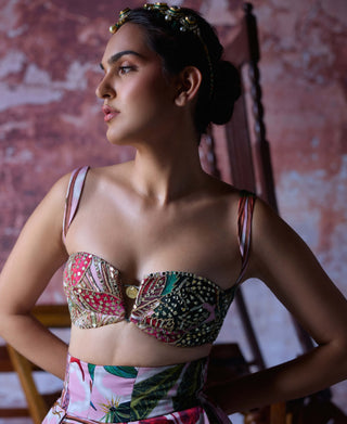 Zubi Soft Pink Printed Lehenga Set by Mahima Mahajan, available on Indiaspopup.com