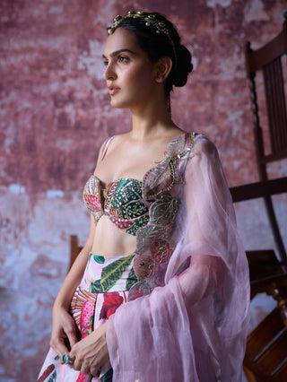 Zubi Soft Pink Printed Lehenga Set by Mahima Mahajan, available on Indiaspopup.com