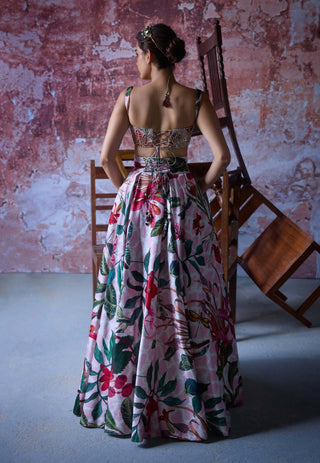 Zubi Soft Pink Printed Lehenga Set by Mahima Mahajan, available on Indiaspopup.com