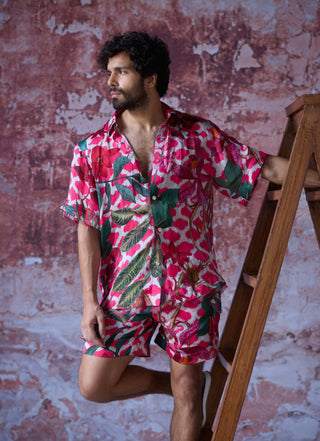 Suvansh Pink Printed Shirt And Shorts by Mahima Mahajan Men, available on Indiaspopup.com