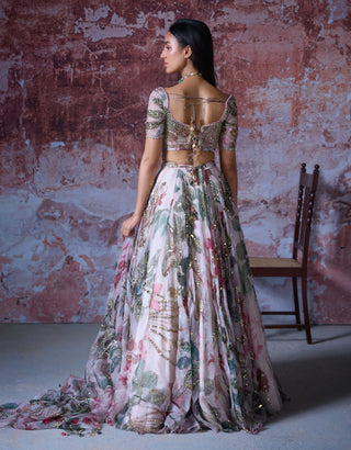 Rumi Soft Pink Lehenga And Corset Set by Mahima Mahajan, available on Indiaspopup.com