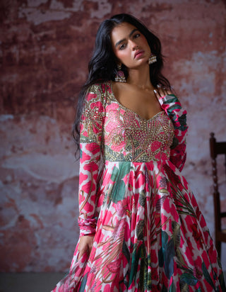 Ramaya Hot Pink Anarkali And Dupatta by Mahima Mahajan, available on Indiaspopup.com