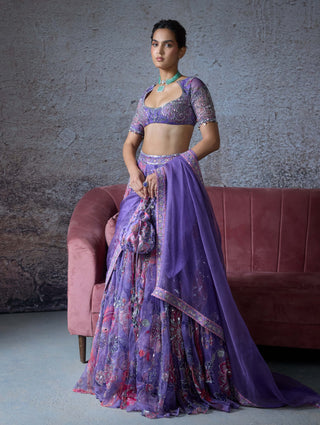 Rabta Lilac Embroidered Lehenga Set by Mahima Mahajan, available on Indiaspopup.com