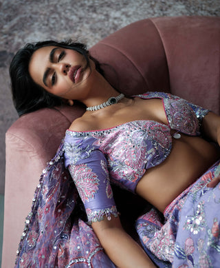 Ruhi Lilac Embroidered Lehenga Set by Mahima Mahajan, available on Indiaspopup.com