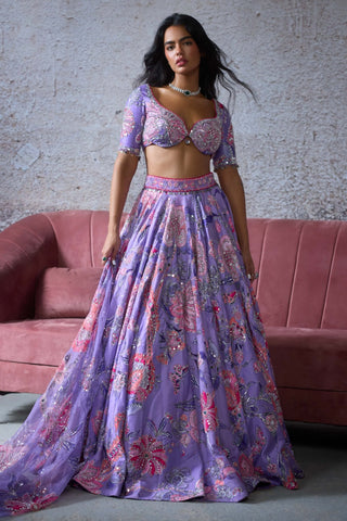 Ruhi Lilac Embroidered Lehenga Set by Mahima Mahajan, available on Indiaspopup.com