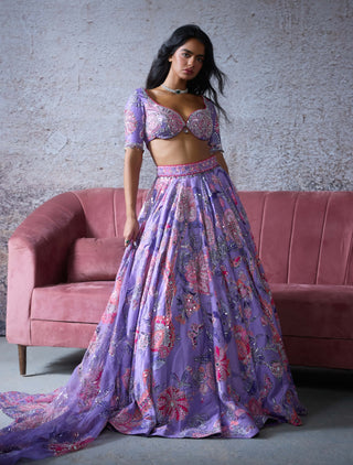 Ruhi Lilac Embroidered Lehenga Set by Mahima Mahajan, available on Indiaspopup.com