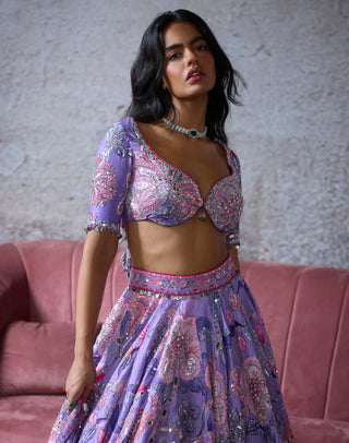 Ruhi Lilac Embroidered Lehenga Set by Mahima Mahajan, available on Indiaspopup.com