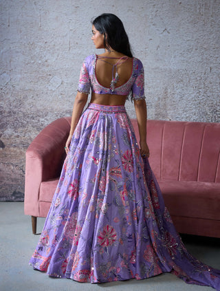 Ruhi Lilac Embroidered Lehenga Set by Mahima Mahajan, available on Indiaspopup.com