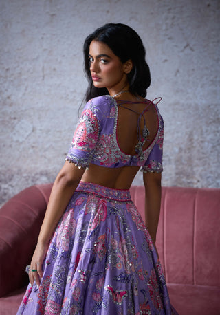 Ruhi Lilac Embroidered Lehenga Set by Mahima Mahajan, available on Indiaspopup.com