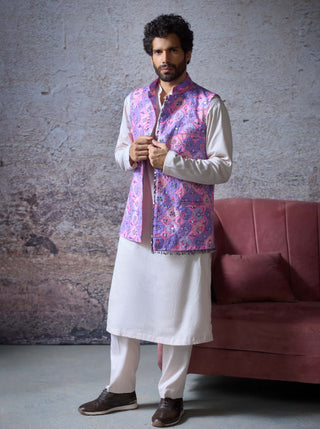 Raj Lilac Bundi And Kurta Set by Mahima Mahajan Men, available on Indiaspopup.com