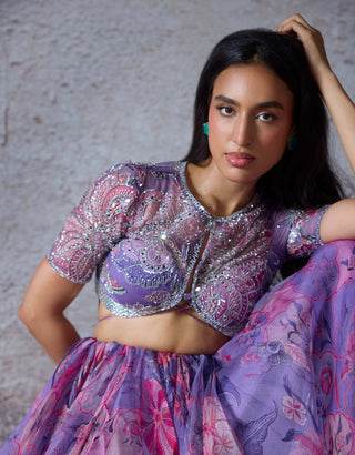 Somya Lilac Printed Lehenga Set by Mahima Mahajan, available on Indiaspopup.com