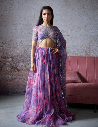 Somya Lilac Printed Lehenga Set by Mahima Mahajan, available on Indiaspopup.com