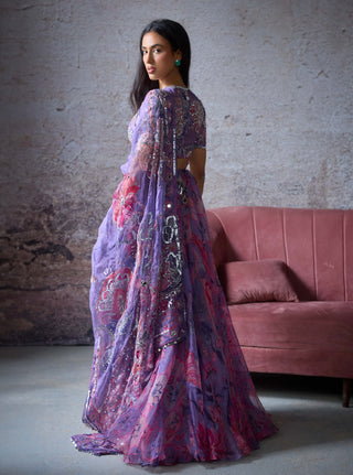 Somya Lilac Printed Lehenga Set by Mahima Mahajan, available on Indiaspopup.com