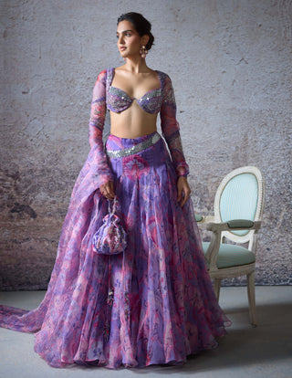 Bhavna Lilac Printed Lehenga Set by Mahima Mahajan, available on Indiaspopup.com