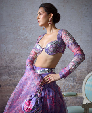 Bhavna Lilac Printed Lehenga Set by Mahima Mahajan, available on Indiaspopup.com