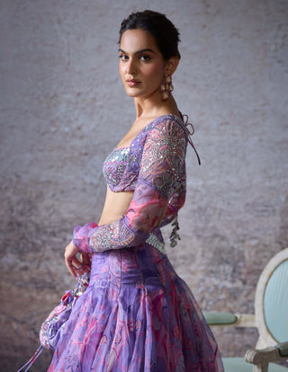 Bhavna Lilac Printed Lehenga Set by Mahima Mahajan, available on Indiaspopup.com